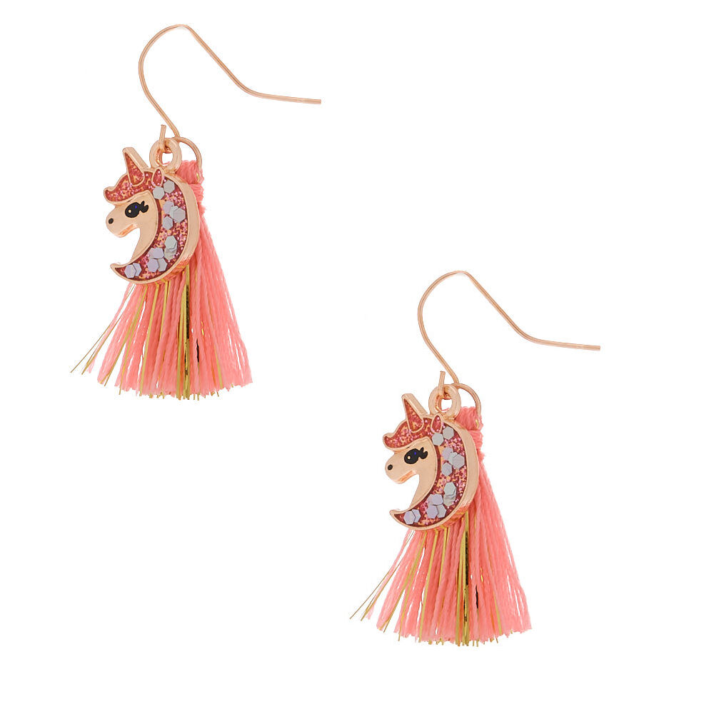 1" Glam Unicorn Tassel Drop Earrings - Coral,
