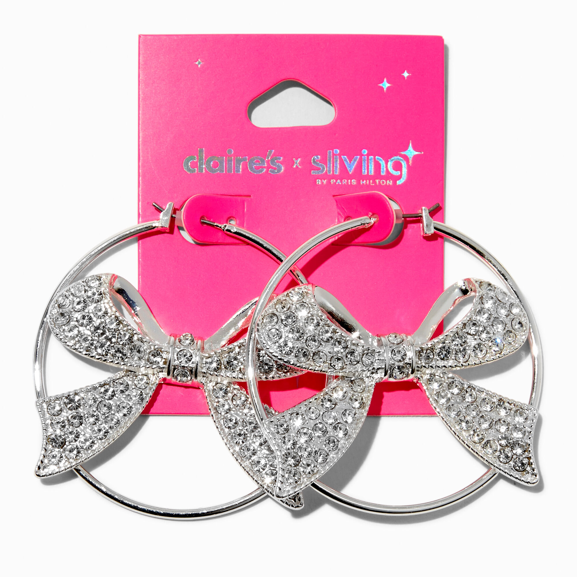 View Claires X Sliving By Paris Hilton Bow Hoop Earrings Silver information