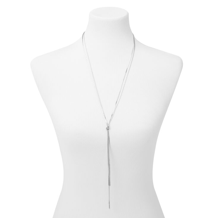 Silver Knotted Rope Long Necklace,