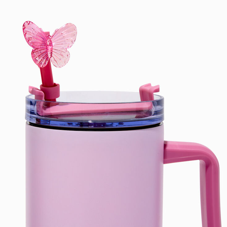 Pink Flower &amp; Butterfly Straw Covers - 2 Pack,