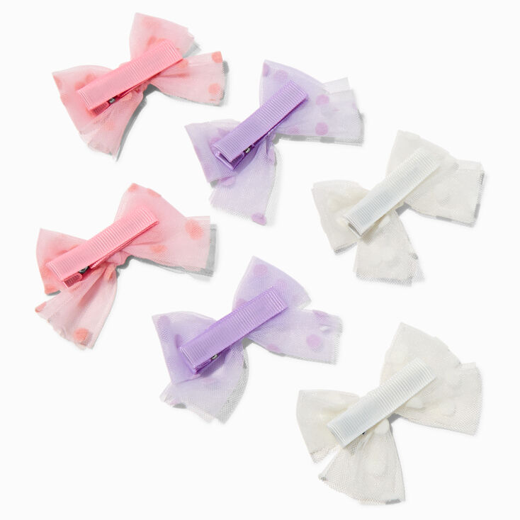 Claire&#39;s Club Pastel Polka Dot Mesh Hair Bow Clips - 6 Pack,