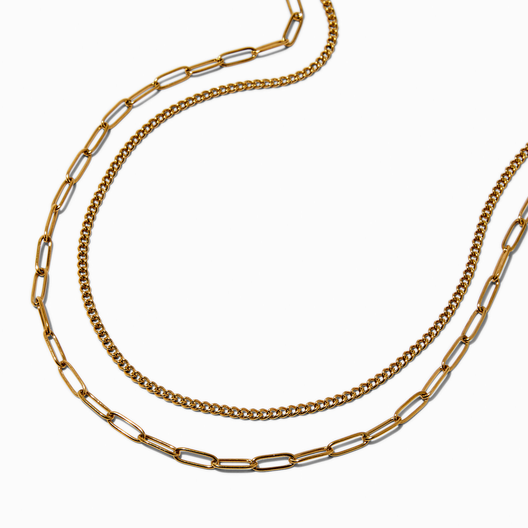 View Claires Tone Stainless Steel Curb Paperclip Chain Necklaces 2 Pack Gold information