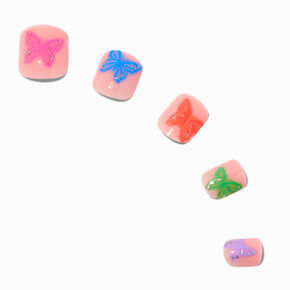 Multicolored Butterfly Square Press On Vegan Faux Nail Set - 24 Pack,