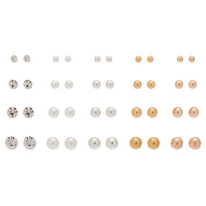 Mixed Metal Round Stud Earrings - 20 Pack,