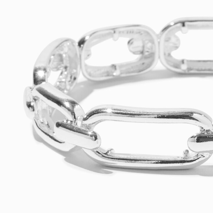 Silver-tone Rectangular Chain Link Stretch Bracelet ,