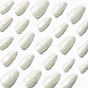 White Glazed Almond Vegan Faux Nail Set - 24 Pack,