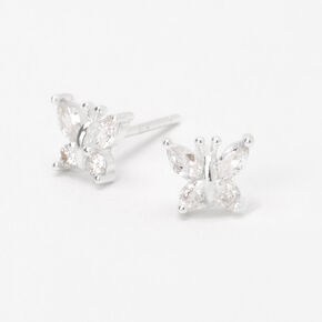 C LUXE by Claire&#39;s Sterling Silver Cubic Zirconia Butterfly Stud Earrings,