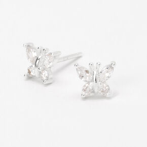 Sterling Silver Cubic Zirconia Butterfly Stud Earrings,