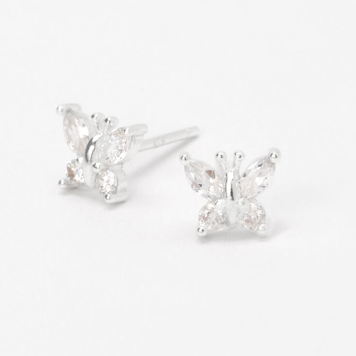 Sterling Silver Cubic Zirconia Butterfly Stud Earrings,