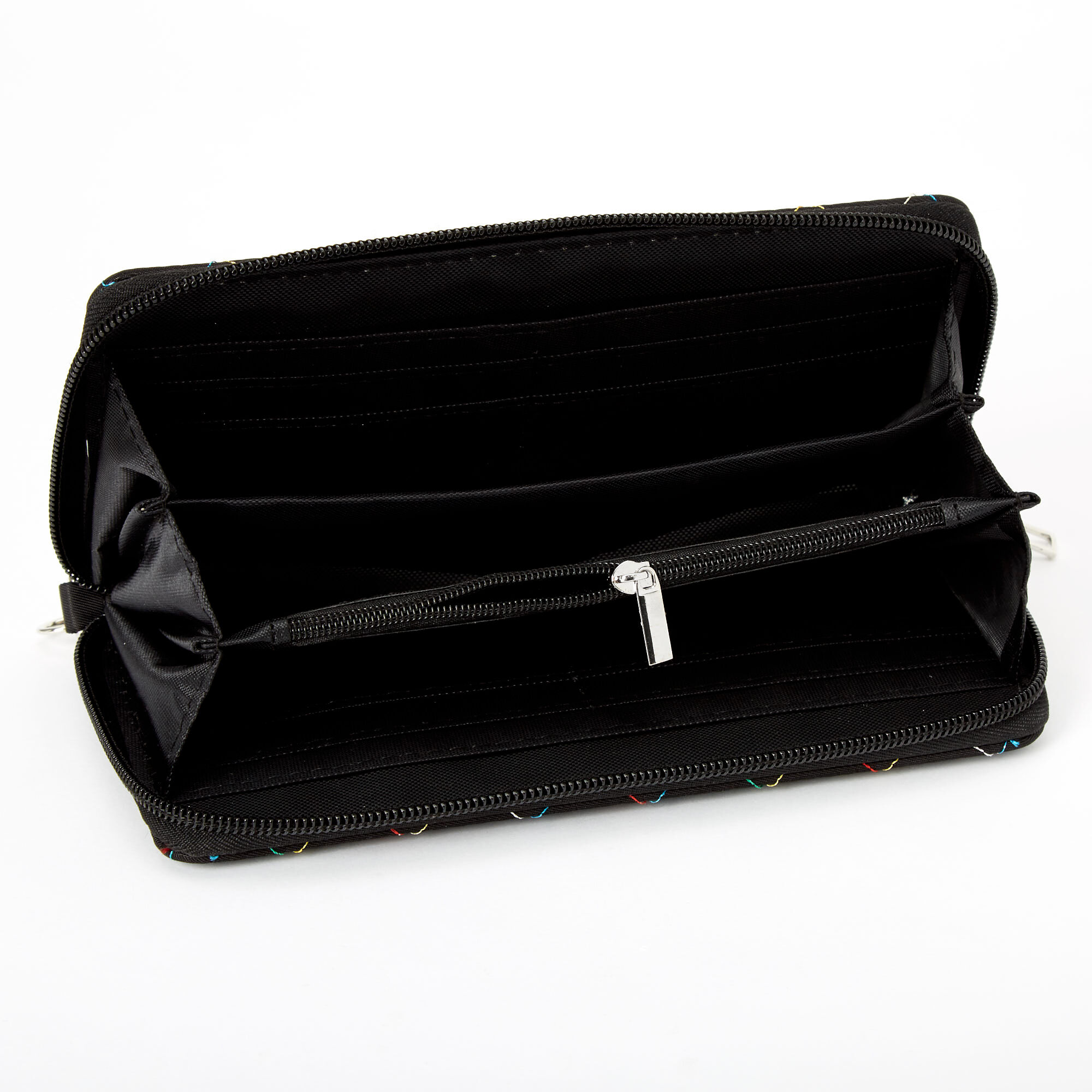 Rainbow Stitched Quilted Wristlet - Black,