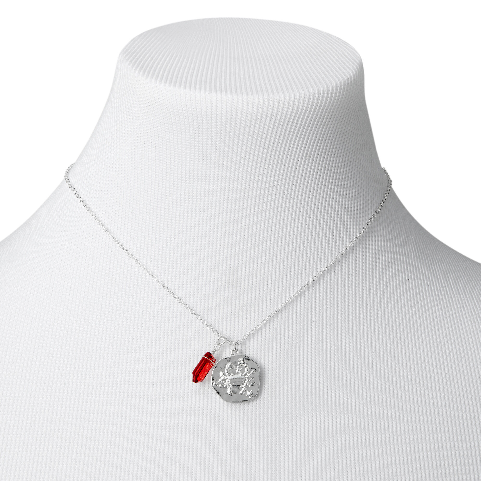 Silver-tone Zodiac Mystical Gem 16" Pendant Necklace - Cancer,