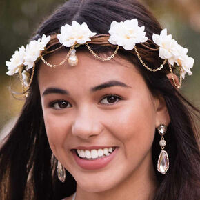 Gold Chain Flower Vine Headwrap - Ivory,