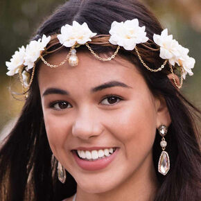 Gold Chain Flower Vine Headwrap - Ivory,