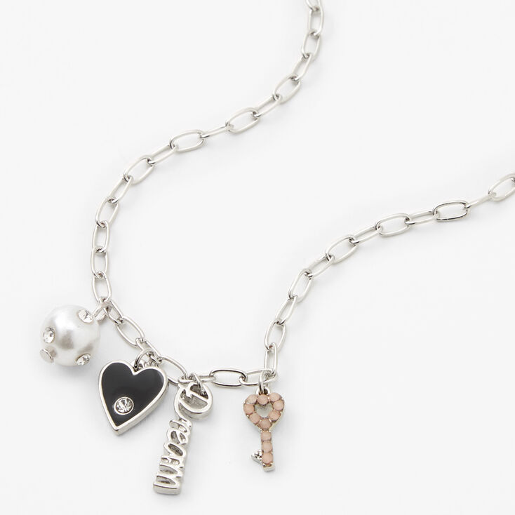 Silver Heart, Fireball, Key, &amp; &quot;Dream&quot; Charm Pendant Necklace,