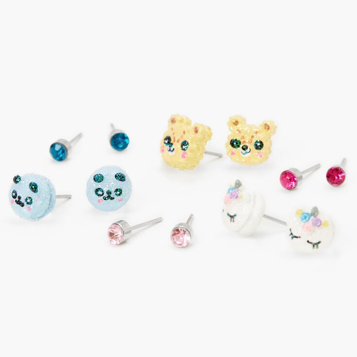 Clous d&#39;oreilles petits animaux paillet&eacute;s pastel - Lot de 6,