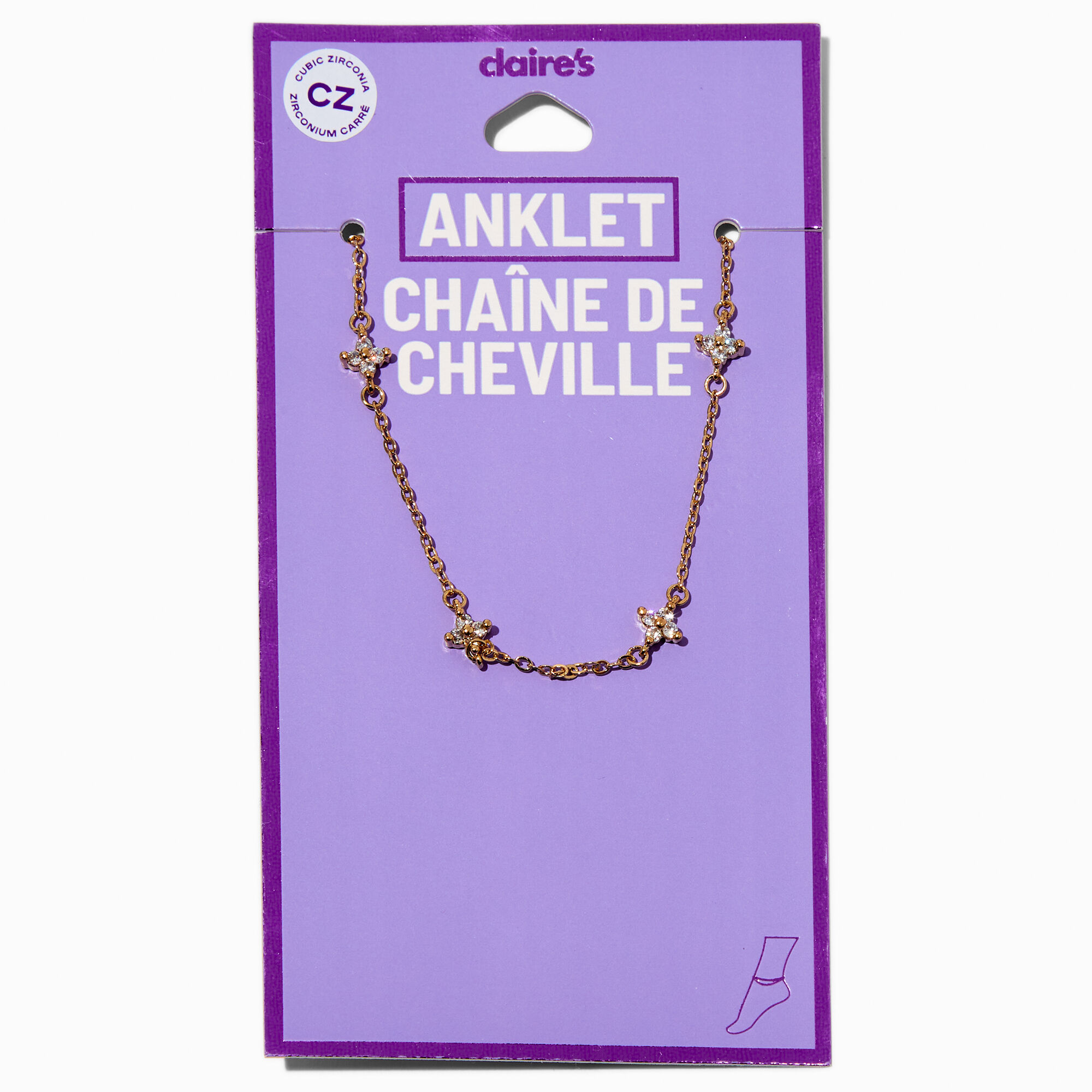Gold-tone Cubic Zirconia Flower Chain Anklet,