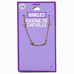 Gold-tone Cubic Zirconia Flower Chain Anklet,