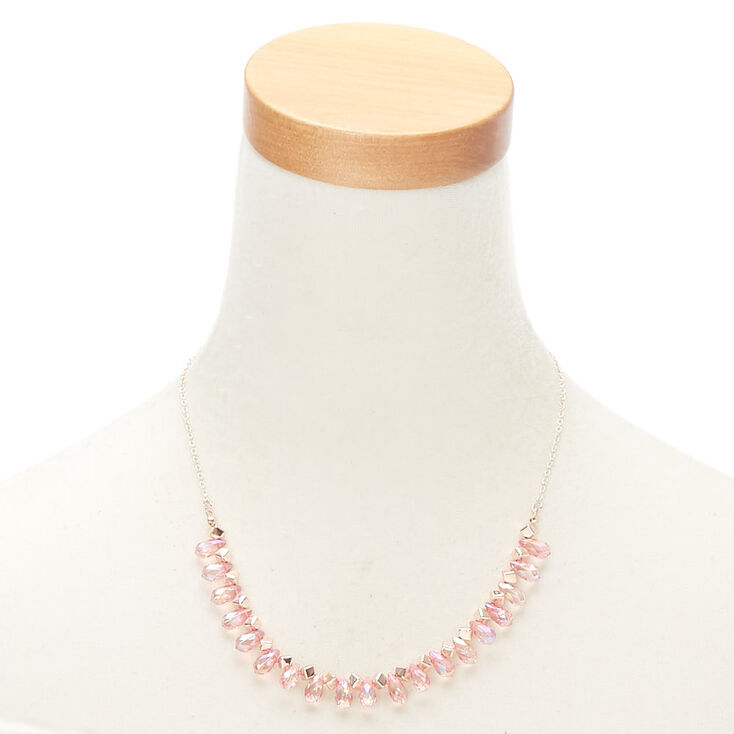 Clip On Earrings Multi Strand Bib Necklace and Bracelet Summer Time Style 519 Mid Century Era Pink Lucite Bead Jewelry Set