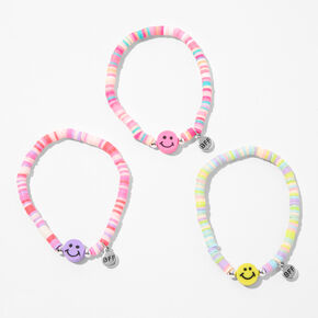 Best Friends Beaded Happy Face Charm Stretch Bracelets - 3 Pack,