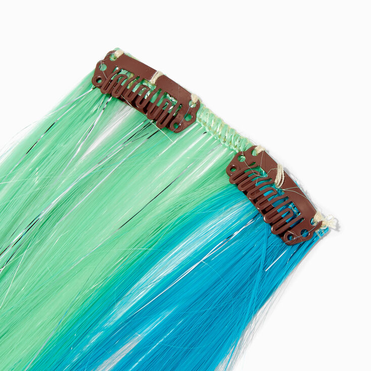 Extensions de cheveux synth&eacute;tiques &agrave; clip bleus et verts - Lot de 4,