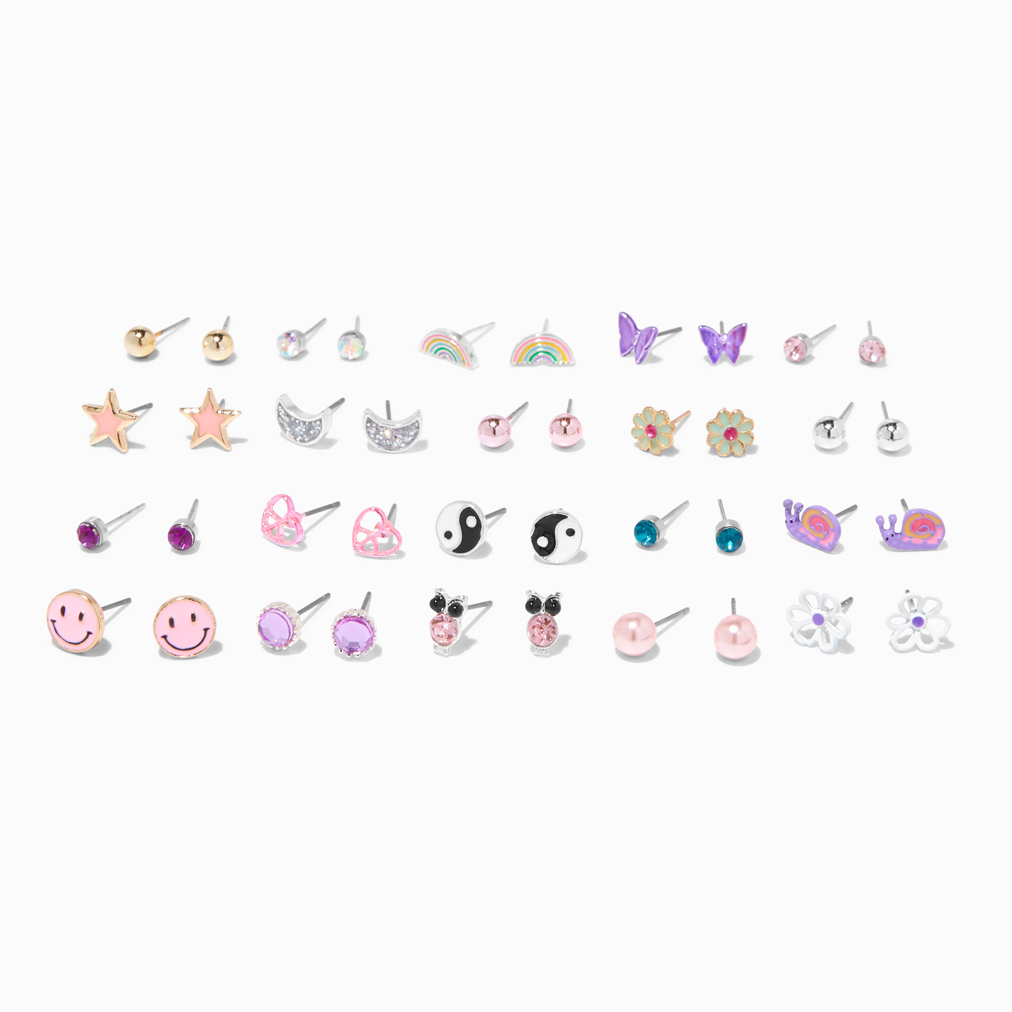 View Claires Mixed Metal Icon Stud Earrings 20 Pack Rainbow information
