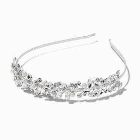 Silver-tone Crystal Leaf &amp; Pearl Headband,