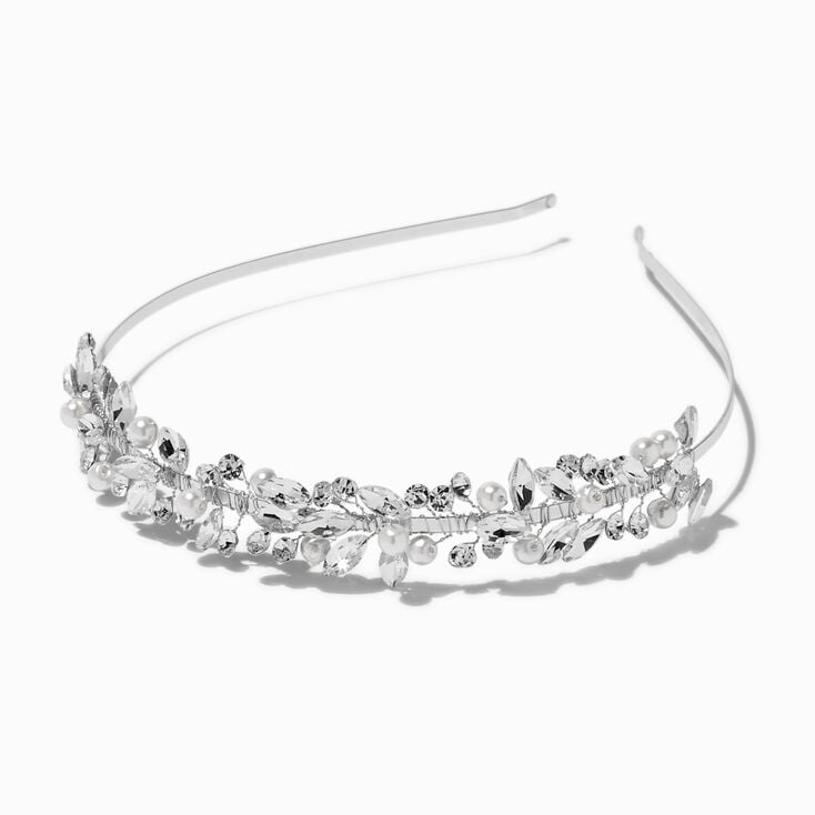 Silver-tone Crystal Leaf &amp; Pearl Headband,