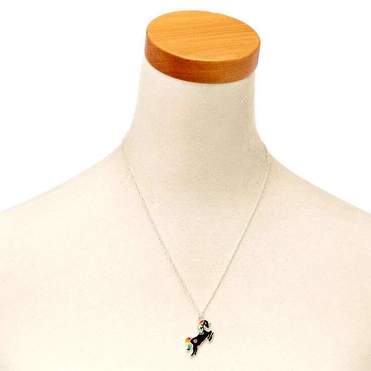 Black and Neon Rainbow Unicorn Pendant Necklace,