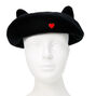 Black Cat Beret Hat with Heart Charm,