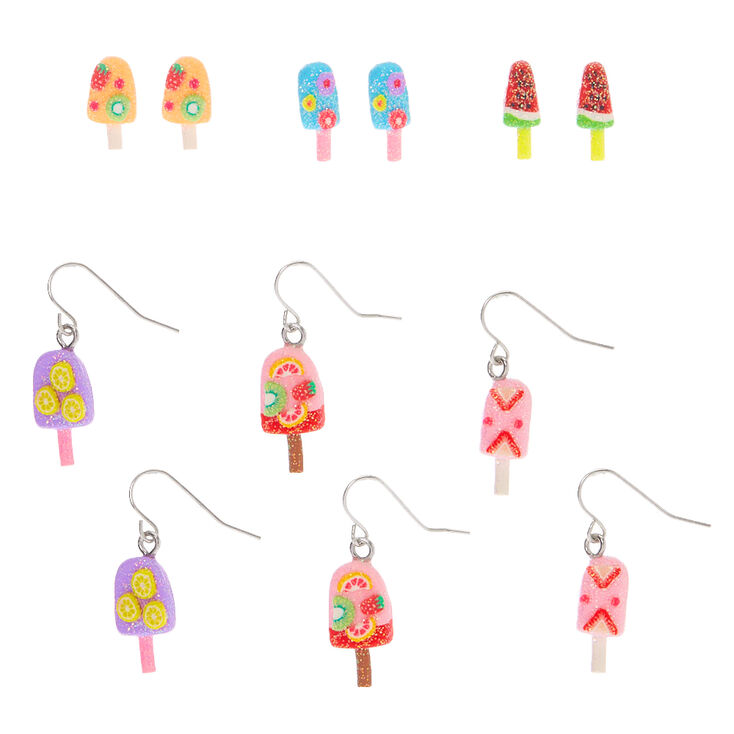 Silver Fruity Popsicle Mixed Earrings - 6 Pack,