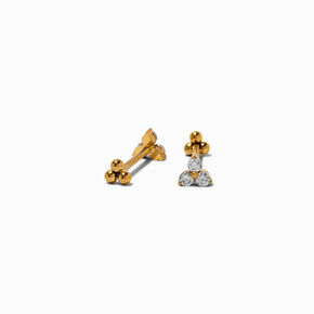C LUXE by Claire&#39;s Gold-tone Titanium Cubic Zirconia Triple Ball Stud Earrings,