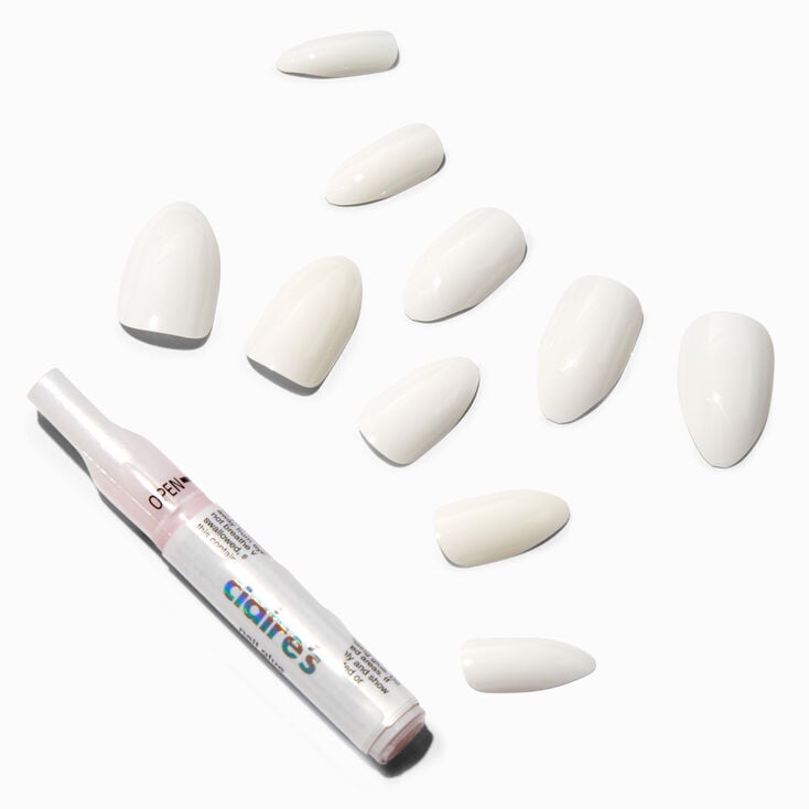 Glossy White Stiletto Vegan Faux Nail Set - 24 Pack,