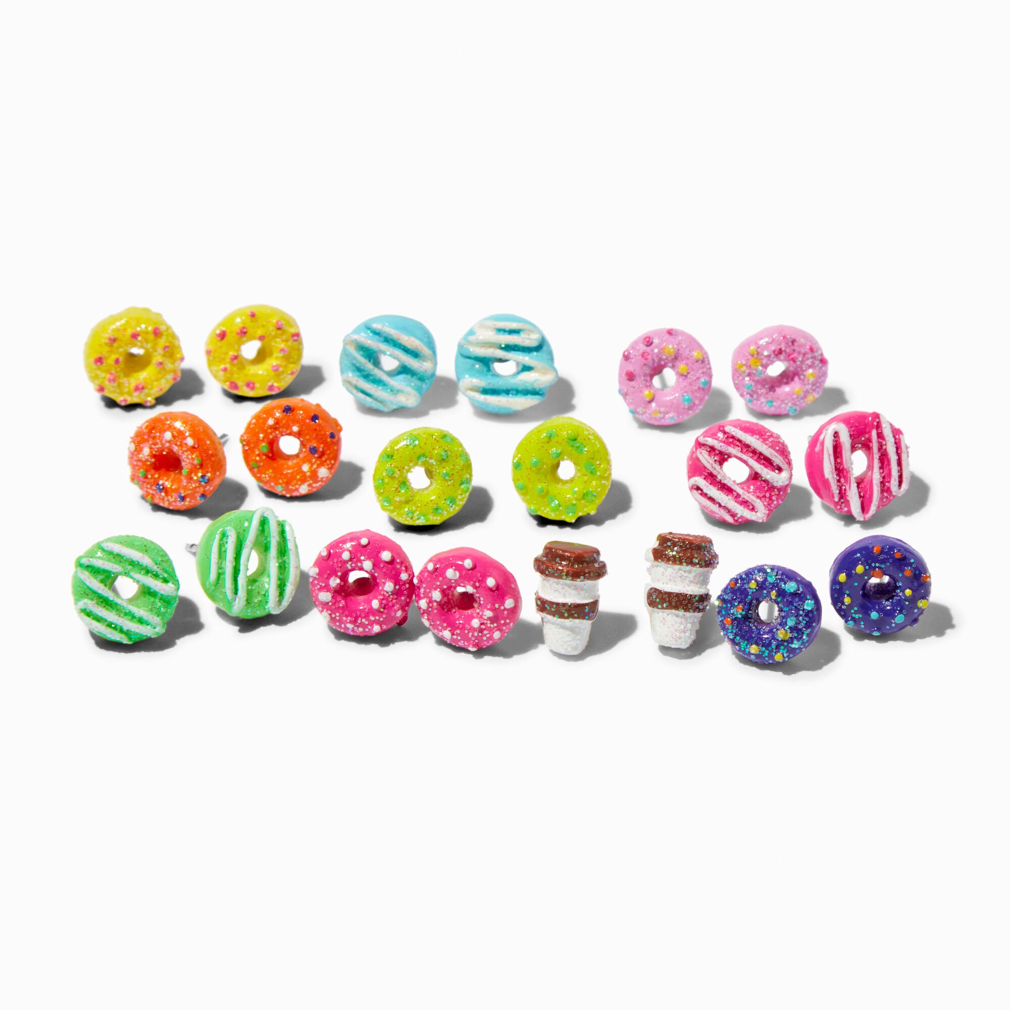View Claires Glitter Rainbow Donut Stud Earrings 9 Pack White information