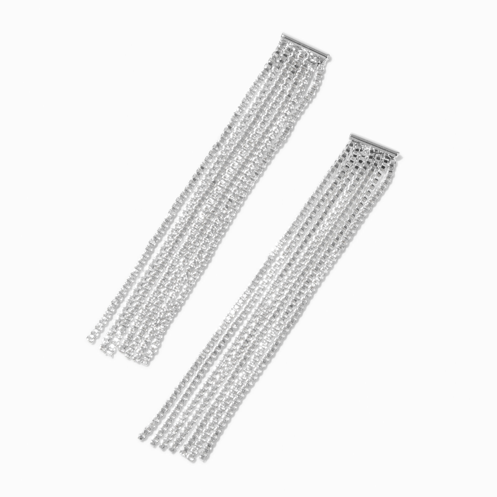 View Claires Tone Box Chain Fringe 25 Drop Earrings Silver information