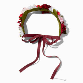 Burgundy Flower Crown Headwrap,