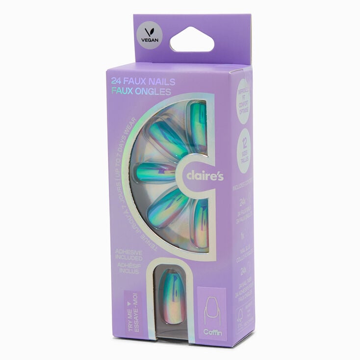 Mermaid Chrome Coffin Vegan Faux Nail Set - 24 Pack,