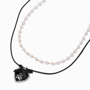 Colliers perle d&#39;imitation et ourson en cordon noir - Lot de 2,