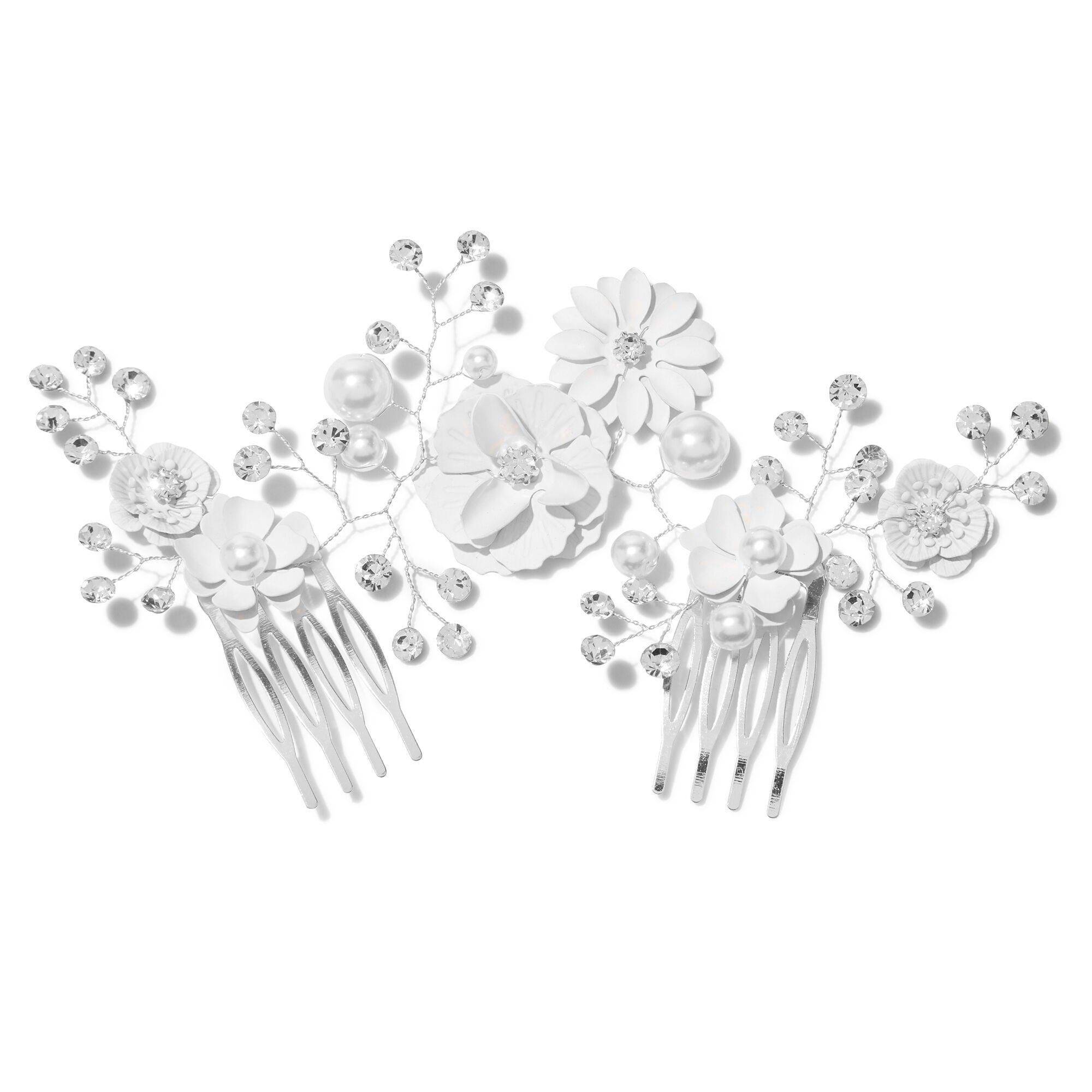 Claire's Peignes pour cheveux fleurs fantaisie décorés blancs (lot de 2)