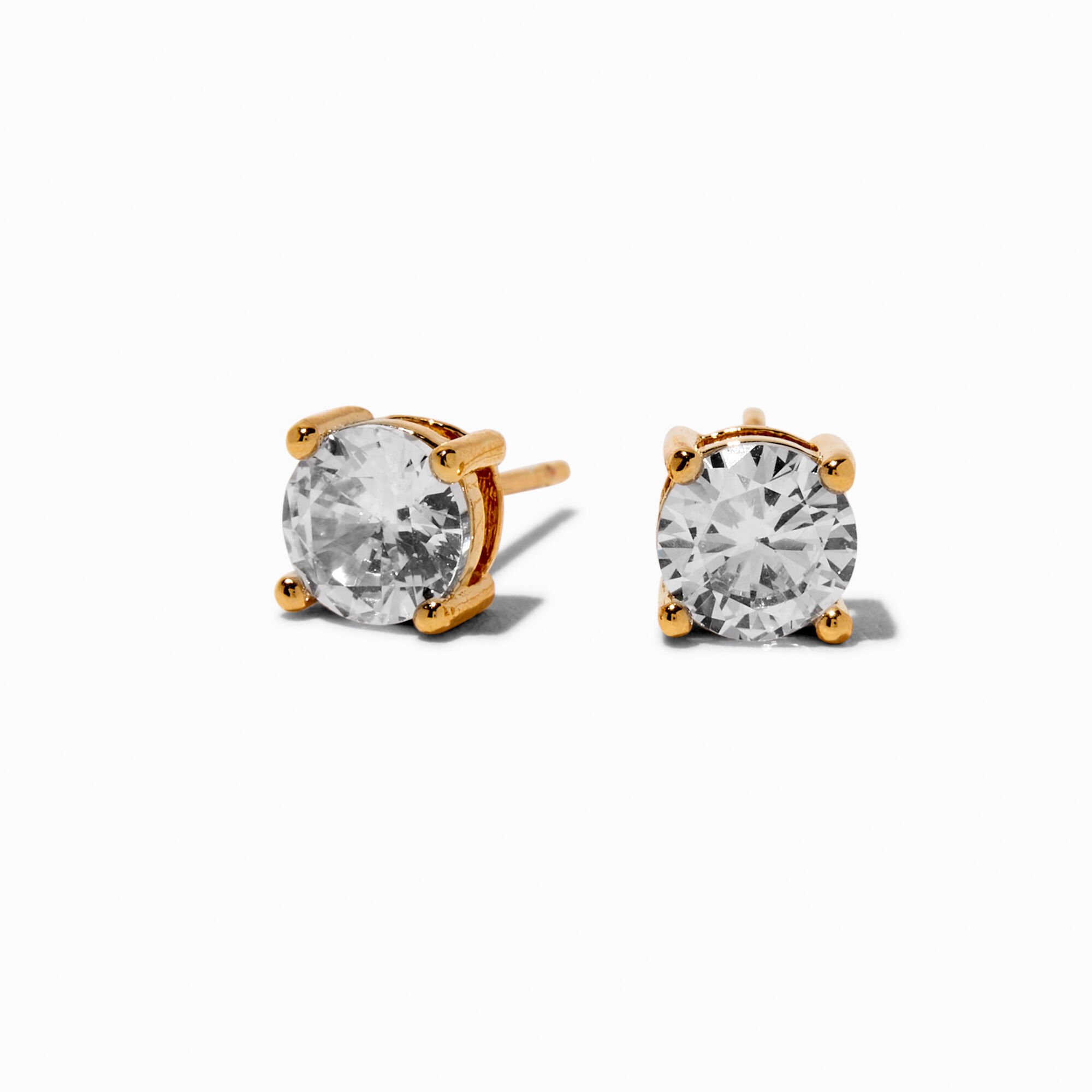 C LUXE by Claire's 18kt Gold Plated Cubic Zirconia 6mm Round Stud Earrings,
