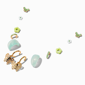 Gold-tone &amp; Green Butterfly Earring Stackables Set - 6 Pack ,