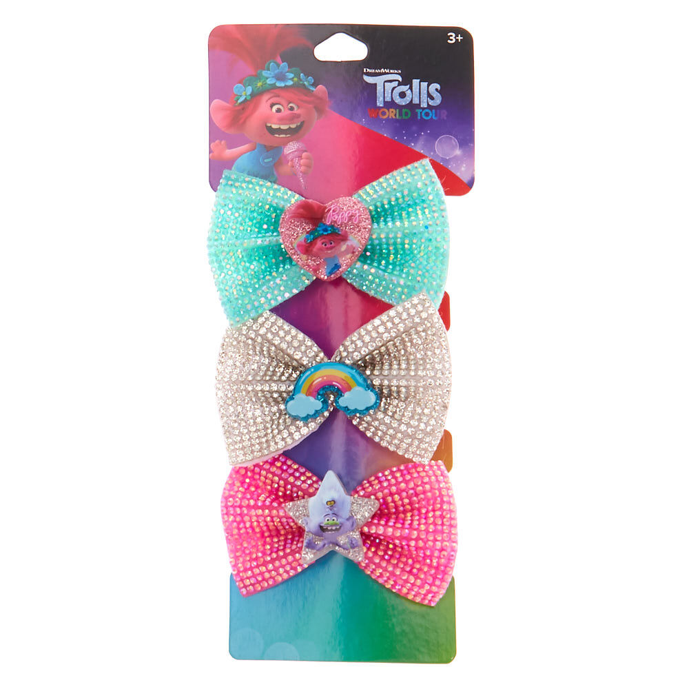 Trolls World Tour Glitter Bow Hair Clips – 3 Pack,