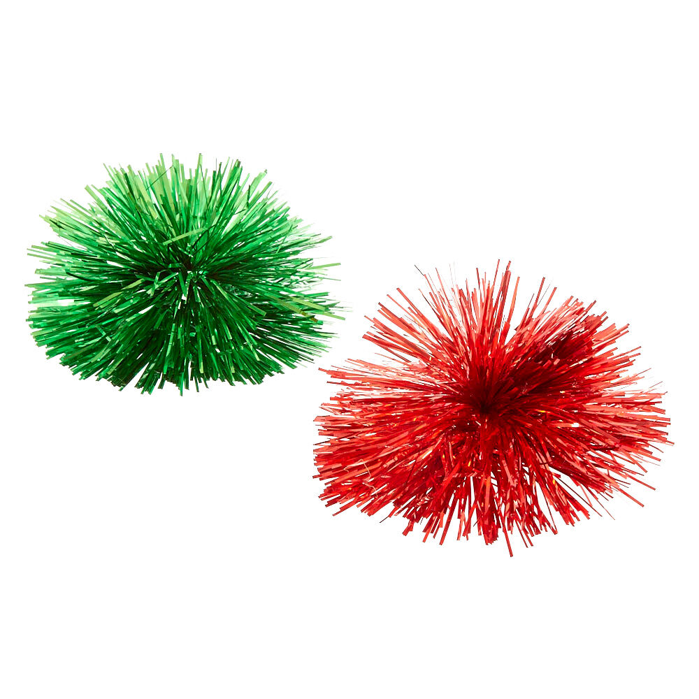 Red & Green Tinsel Pom Pom Clips,