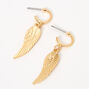 Gold 10MM Huggie Hoop Angel Wing Drop Earrings,