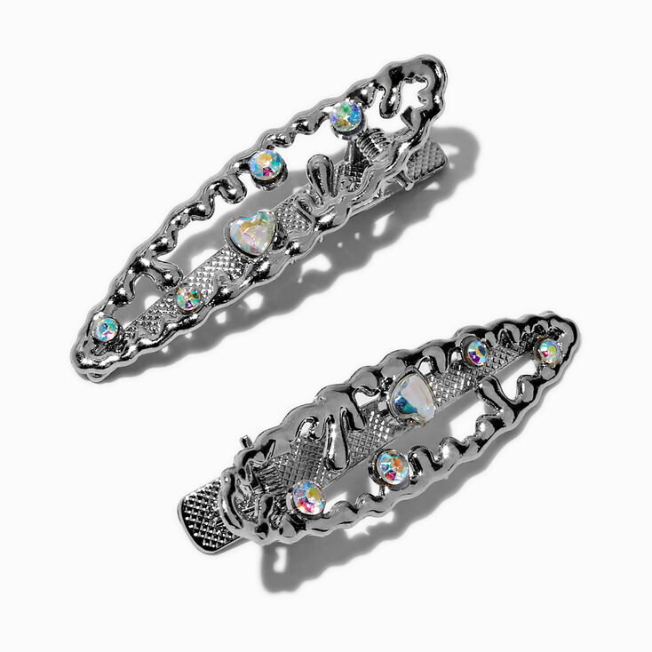 Iridescent Drip Heart Hair Clips - 2 Pack ,