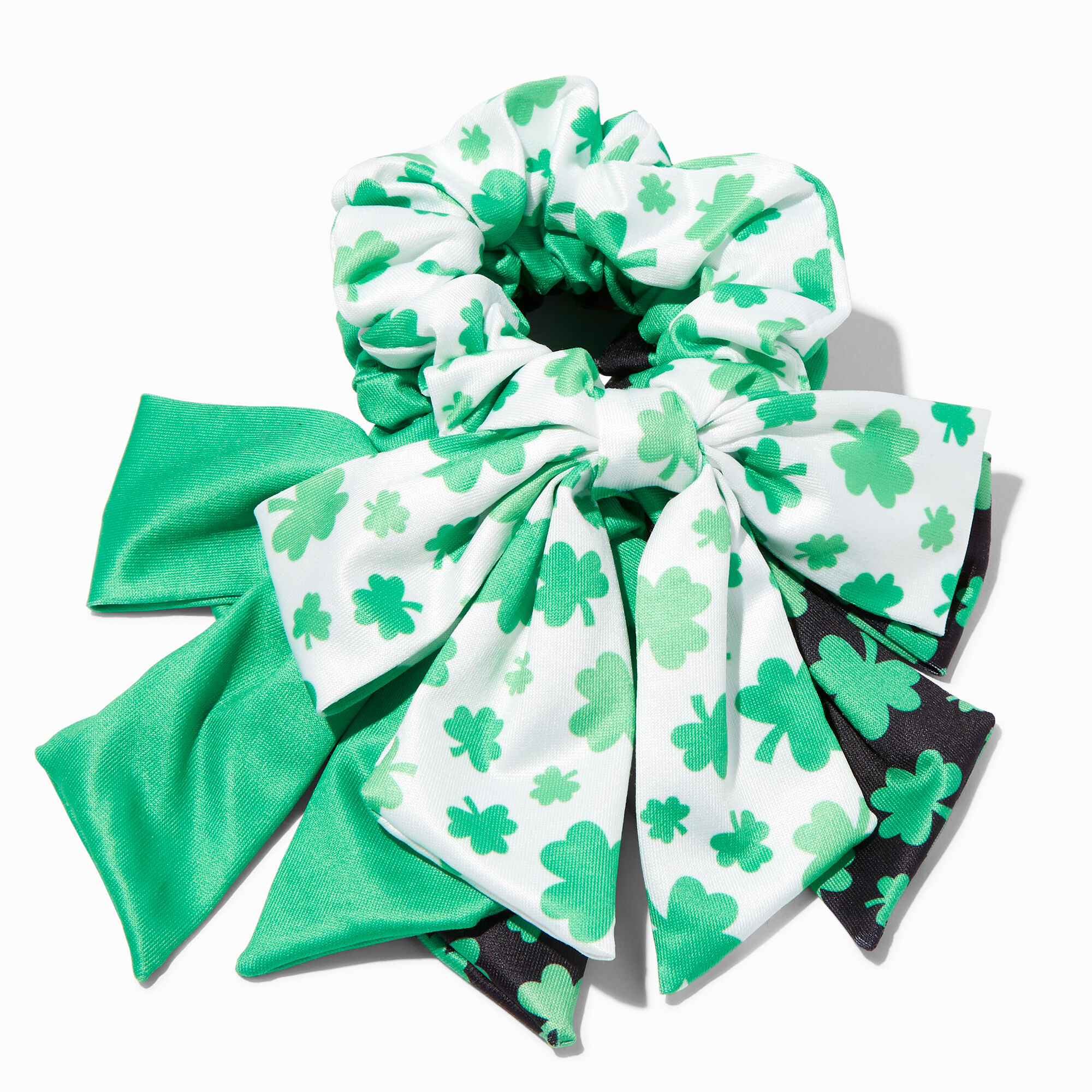 Small St. Patrick's Day Green Shamrock Bow Hair Scrunchies - 3 Pack,