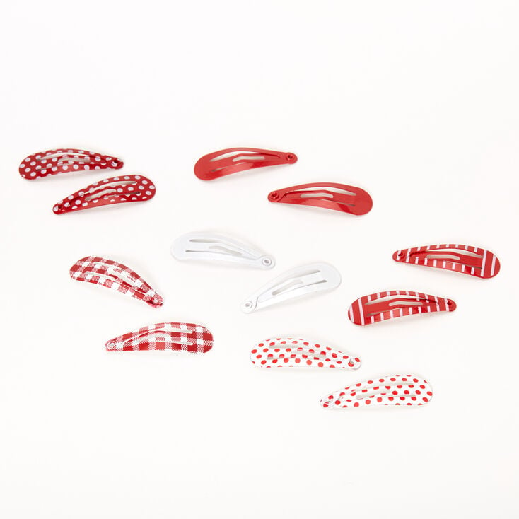 Claire&#39;s Club Red &amp; White Mini Snap Hair Clips - 12 Pack,
