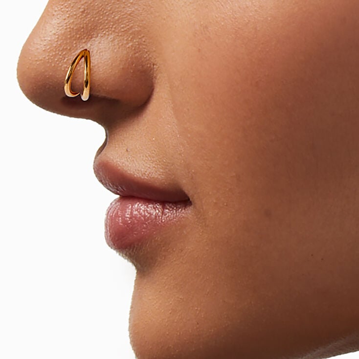 16G Gold-tone Titanium Double Row Nose Ring,