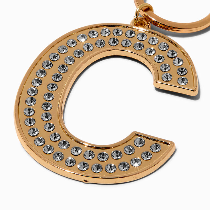 Gold-tone Bedazzled Initial Keychain - C,