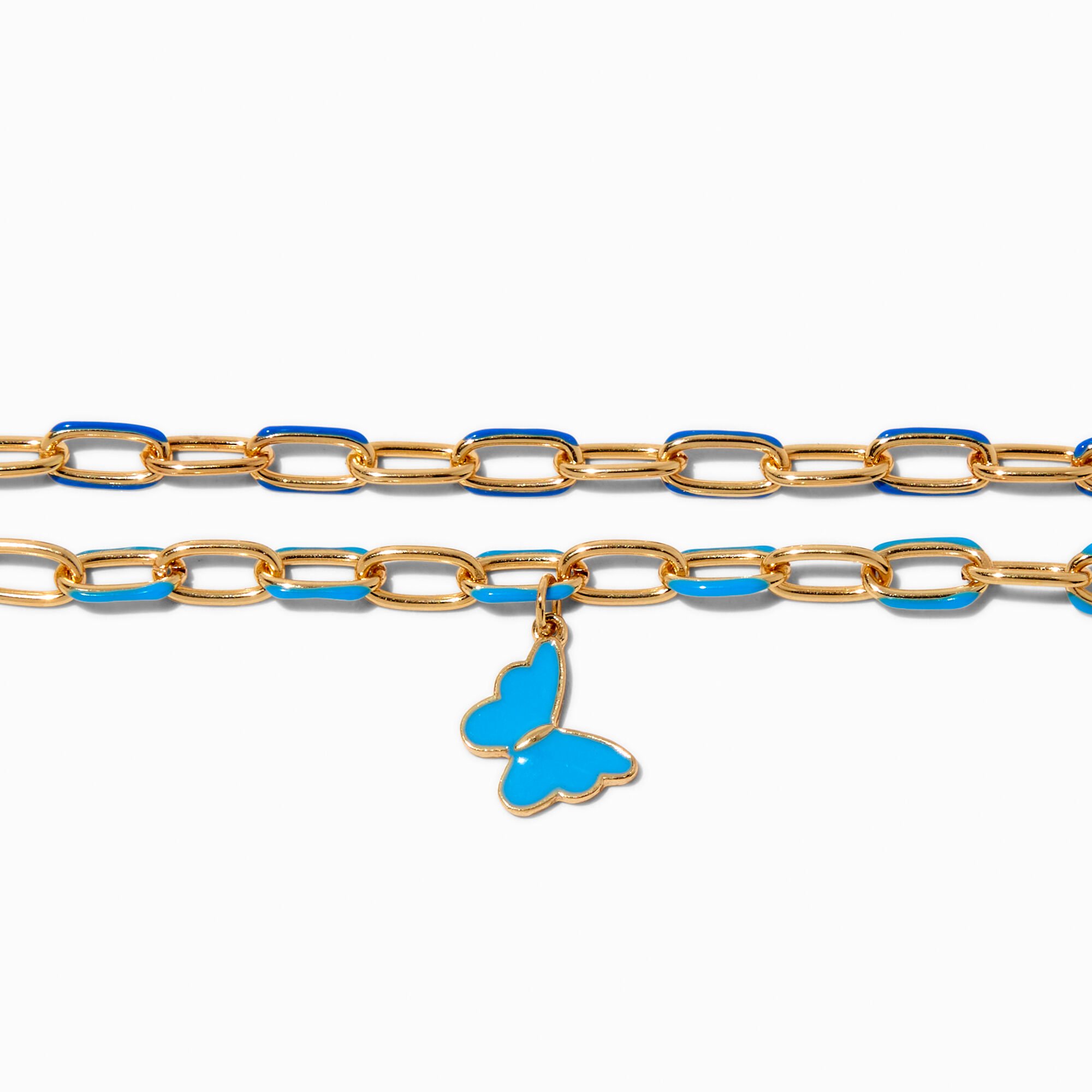 Blue Butterfly Colored Link Chain Bracelets - 2 Pack,