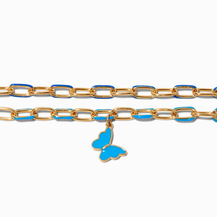 Blue Butterfly Colored Link Chain Bracelets - 2 Pack,